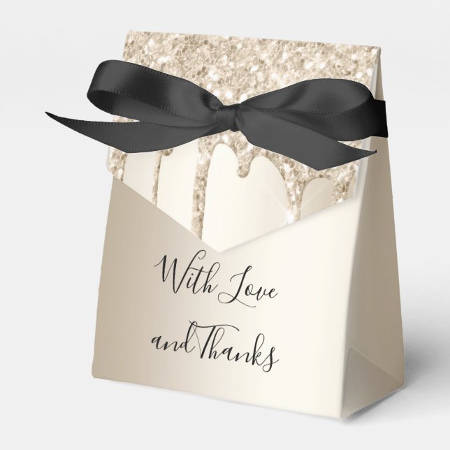 Champagne Glitter Drips Dripping Glitter Wedding  Favor Boxes (Front Side)