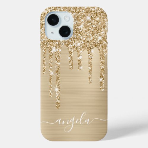 Champagne Glitter Drips Glam Girly Signature iPhone 15 Case
