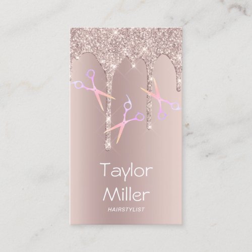 Champagne glitter drips holographic scissors hair business card