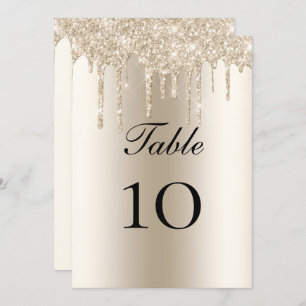 Champagne Glitter Drips Wedding Table Flat Card