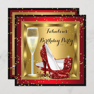 Champagne Glitter High Heels Red Birthday Party Invitation