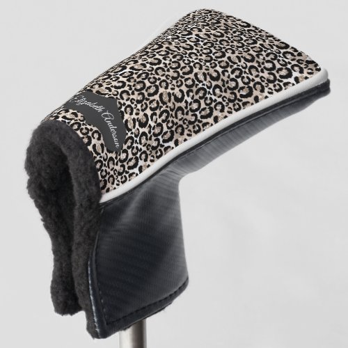 Champagne Glitter Leopard Print Personalized Golf Head Cover