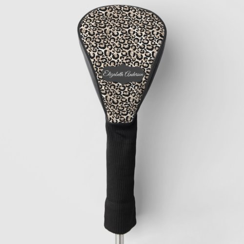Champagne Glitter Leopard Print Personalized Golf Head Cover