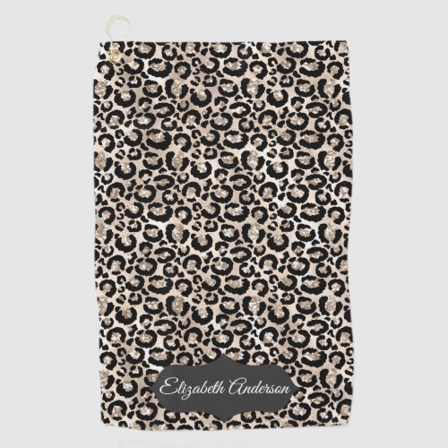 Champagne Glitter Leopard Print Personalized Golf Towel