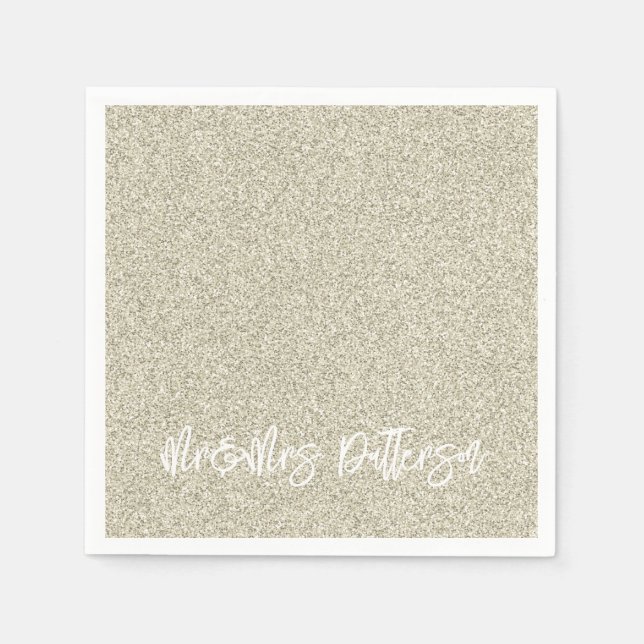 Champagne Glitter Mr&Mrs NAME Elegant Chic Napkins (Front)