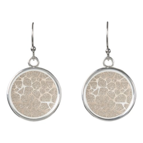 Champagne Glitter Silver Round Earrings