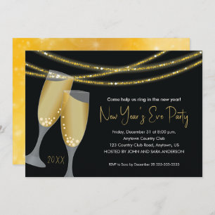 Champagne & Glitter Strings New Year's Eve Party Invitation