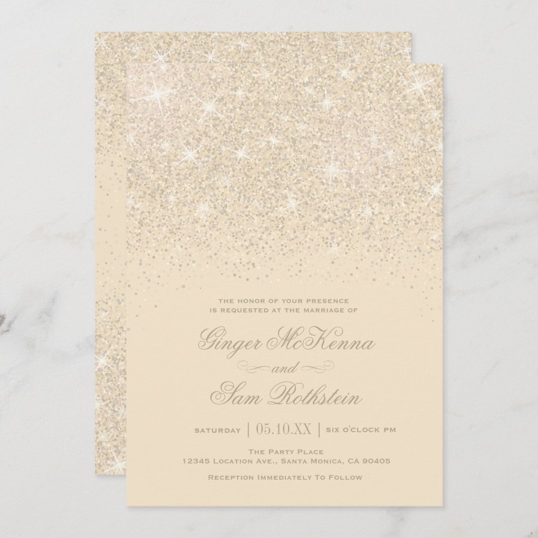 Champagne Glitter Wedding Invitations | Zazzle