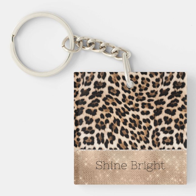 Champagne Glitz Cream Leopard Keychain (Front)