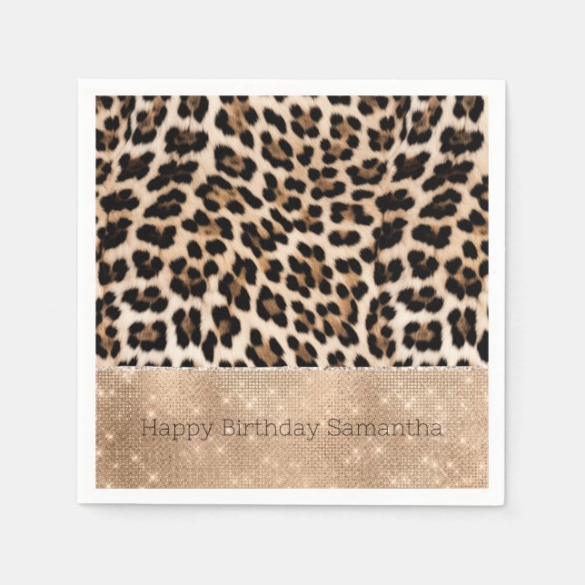Champagne Glitz Cream Leopard Napkins (Front)