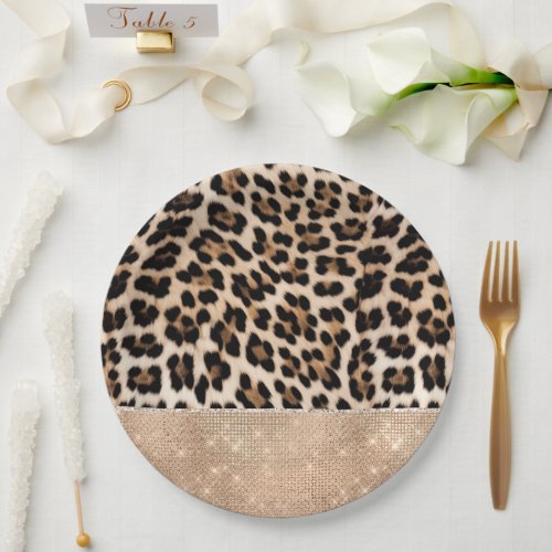 Champagne Glitz Cream Leopard Paper Plates
