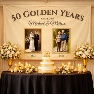 Champagne Gold 50 Golden Years Photo Anniversary B Banner