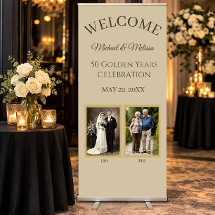 Champagne Gold 50th Anniversary Photo Timeline Wel Retractable Banner