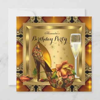 Champagne Gold Amber Heels Elegant Birthday Party Invitation