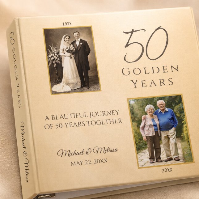 Champagne Gold Anniversary Memory Keepsake 3 Ring Binder (Champagne gold 50th anniversary memory book cover design)