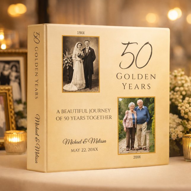 Champagne Gold Anniversary Memory Keepsake 3 Ring Binder (Romantic candlelight display for anniversary memory book)