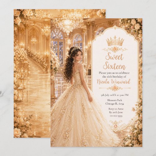 Champagne Gold Ballroom Sweet Sixteen Invitation