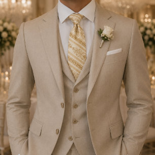 Champagne Gold Baroque Regency Stripe Neck Tie