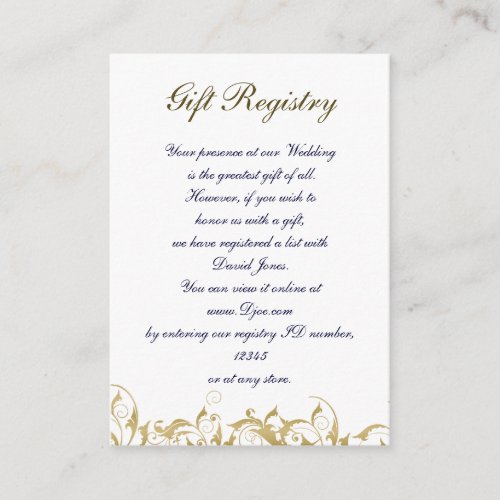 gold Gift registry  Cards Business Card Template