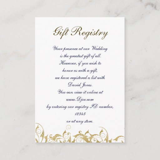 Customizable gold Gift registry Cards Business Card Template