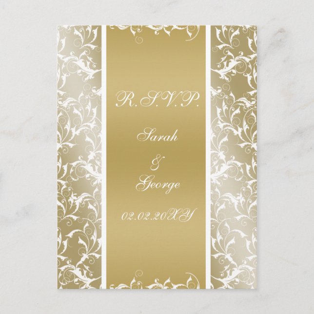 champagne gold Baroque Wedding Invitation Postcard (Front)
