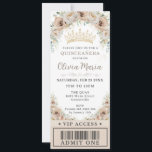 Champagne Gold Beige Floral Quinceañera VIP Ticket Invitation<br><div class="desc">Personalize this pretty champagne floral Quinceañera / Sweet 16 birthday ticket style invitation easily and quickly. Simply click the customize it further button to edit the texts, change fonts and fonts colors. Featuring beautiful watercolor champagne flowers and a champagne gold princess crown. Perfect for Quinceanera, Sweet Sixteen, 18th birthday, Debutante...</div>