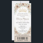 Champagne Gold Beige Floral Quinceañera VIP Ticket Invitation<br><div class="desc">Personalize this pretty champagne floral Quinceañera / Sweet 16 birthday ticket style invitation easily and quickly. Simply click the customize it further button to edit the texts, change fonts and fonts colors. Featuring beautiful watercolor champagne flowers and a champagne gold princess crown. Perfect for Quinceanera, Sweet Sixteen, 18th birthday, Debutante...</div>