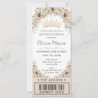 Champagne Gold Beige Floral Quinceañera VIP Ticket