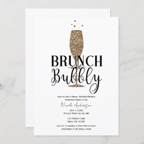 Champagne Gold Black White Bubbly Bridal Shower  Invitation