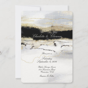 Champagne Gold Black White Watercolor Wedding Invitation