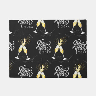 Champagne Gold Black Wine Glass Confetti Modern Do Doormat