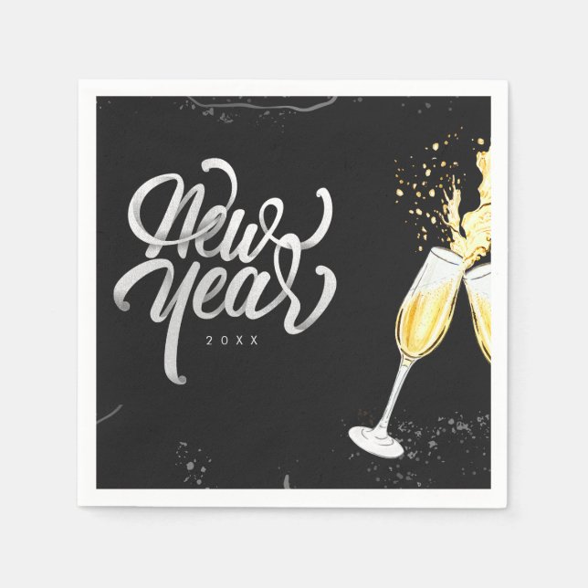 Champagne Gold Black Wine Glass Confetti Modern Napkins (Front)