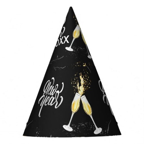 Champagne Gold Black Wine Glass Confetti Modern Pa Party Hat