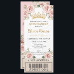 Champagne Gold Blush Floral Quinceañera VIP Ticket Invitation<br><div class="desc">Personalize this pretty blush pink floral champagne Quinceañera / Sweet 16 birthday ticket style invitation easily and quickly. Simply click the customize it further button to edit the texts, change fonts and fonts colors. Featuring beautiful watercolor blush pink rose flowers and a girl dressed in a champagne dress. Perfect for...</div>