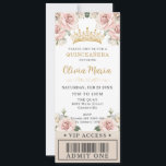 Champagne Gold Blush Floral Quinceañera VIP Ticket Invitation<br><div class="desc">Personalize this pretty blush pink floral champagne Quinceañera / Sweet 16 birthday ticket style invitation easily and quickly. Simply click the customize it further button to edit the texts, change fonts and fonts colors. Featuring beautiful watercolor blush pink rose flowers and a girl dressed in a champagne dress. Perfect for...</div>