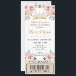 Champagne Gold Blush Floral Quinceañera VIP Ticket Invitation<br><div class="desc">Personalize this pretty blush pink floral champagne Quinceañera / Sweet 16 birthday ticket style invitation easily and quickly. Simply click the customize it further button to edit the texts, change fonts and fonts colors. Featuring beautiful watercolor blush pink rose flowers and a girl dressed in a champagne dress. Perfect for...</div>