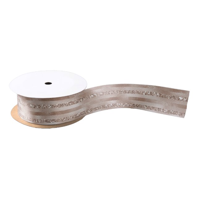 Champagne Gold Blush Glitter Stripes      Satin Ribbon (Spool)