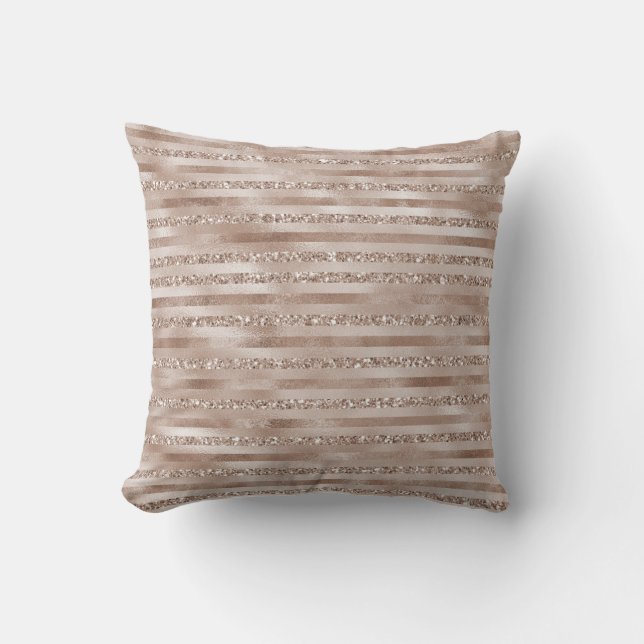 Champagne Gold Blush Glitter Stripes Sparkle       Throw Pillow (Front)