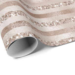 Champagne Gold Blush Glitter Stripes Wrapping Paper