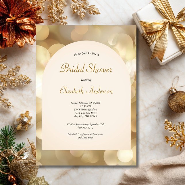 Champagne Gold Bokeh Elegant Bridal Shower Invitation (Champagne Gold Bokeh Arch Bridal Shower invitation Digital or Printed)