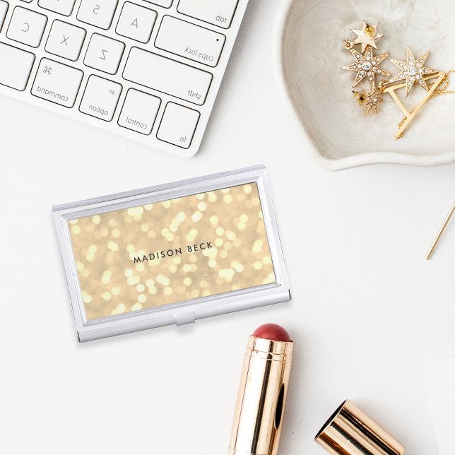Champagne Gold Bokeh Personalized Business Card Case (Creator Uploaded)