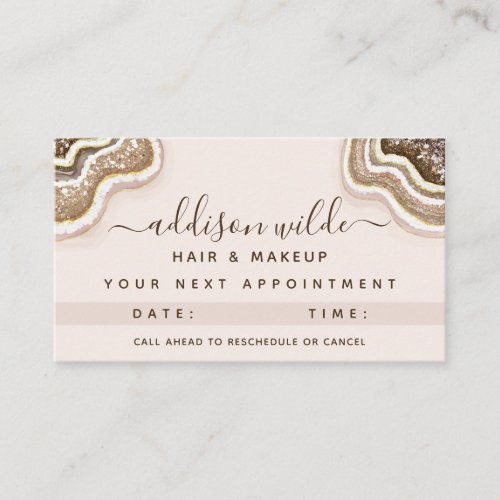 Champagne Gold Brown Glitter Agate Geode Appointment Card