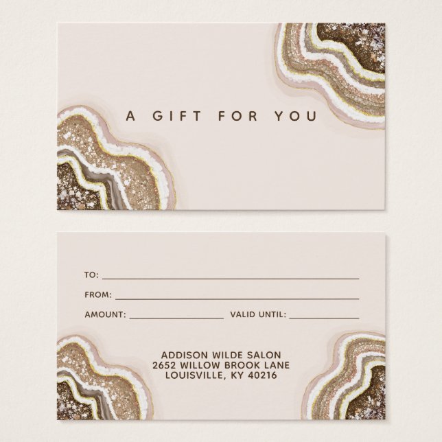 Champagne Gold Brown Glitter Agate Geode Gift Card (Front & Back)