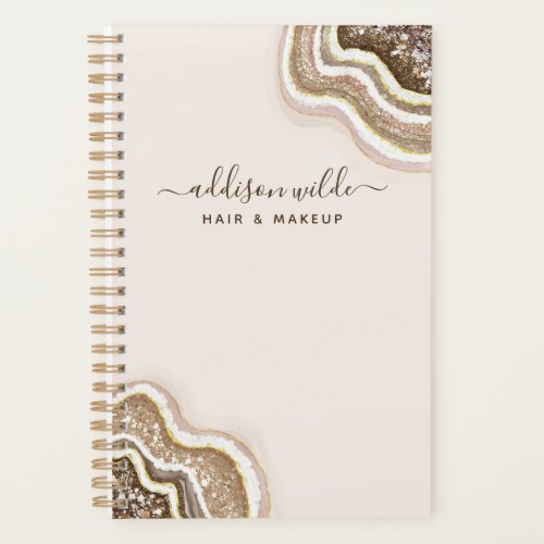 Custom Planners 8 Champagne Gold Brown Glitter Agate Geode Planner