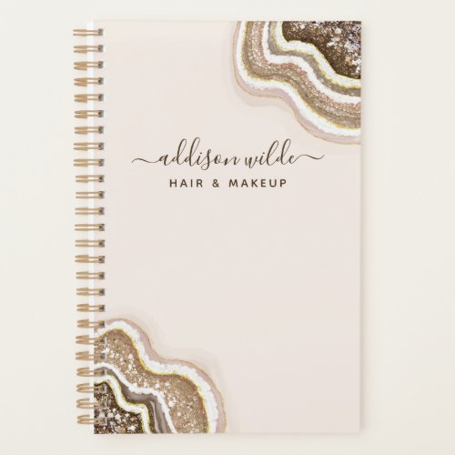 Champagne Gold Brown Glitter Agate Geode Planner