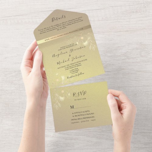 Champagne Gold Calligraphy Wedding All In One Invitation