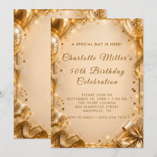 Champagne Gold Celebration Invitation