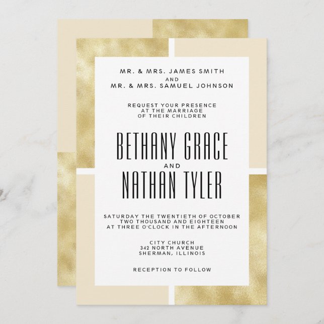 Champagne + Gold Classic Wedding Invitation (Front/Back)