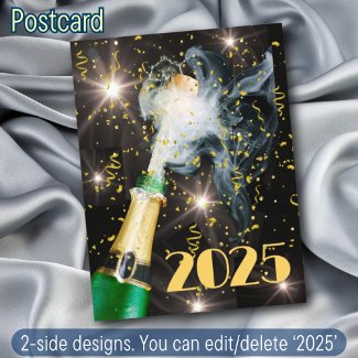 Champagne Gold Confetti Happy New Year 2025 Cheers