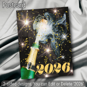 Champagne Gold Confetti Happy New Year 2025 Cheers Holiday Postcard
